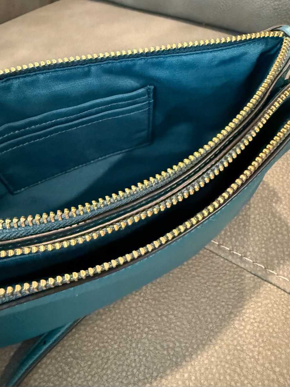 COACH Teal Pebbled Leather Crossbody Wristlet - Picture 3 of 6